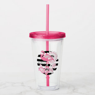Copo De Acrílico Flamingo Rosa Rosa, Stripes Negras Modernas Person