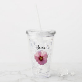 Copo De Acrílico Flor de Malva Rosa Brilhante Personalizada