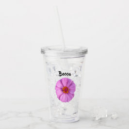 Copo De Acrílico Flor de Zinnia Rosa Elegante Personalizado