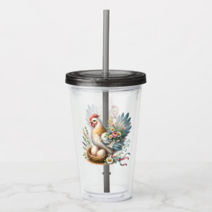 Copo De Acrílico Floral Hen com Ovos Vintage Farmhouse Charm