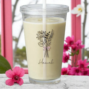 Copo De Acrílico Floral Personalizado para Damas de Honra
