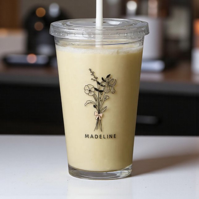 Copo De Acrílico Floral Personalizado para Damas de Honra com Laço  (Criador carregado)