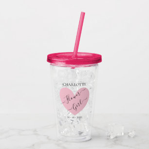 Copo De Acrílico Flower Girl Pink Heart Bridal Party Personalizada