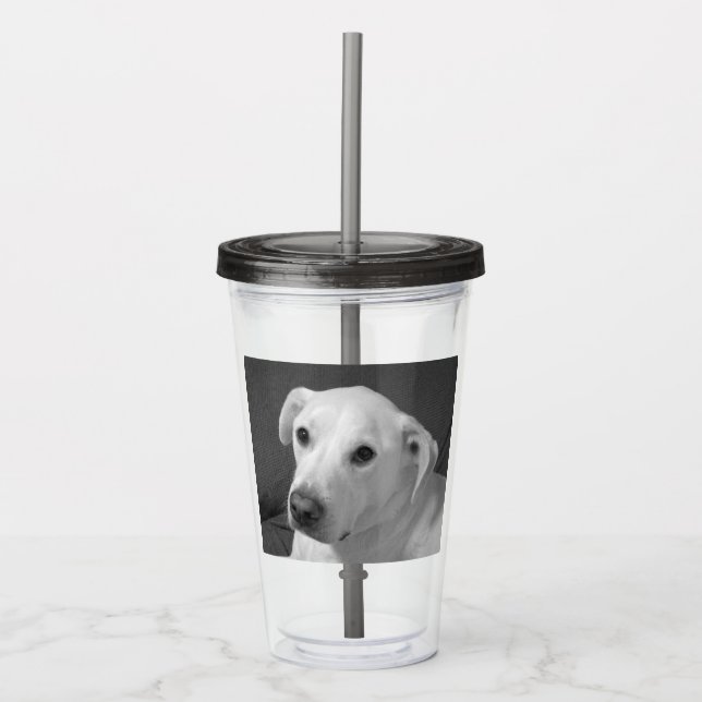 Copo De Acrílico Foto branca e negra de um lindo cão com alma (Frente)