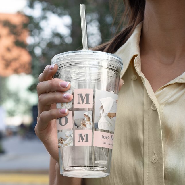 Copo De Acrílico Foto de Colagem Moderna Melhor Mãe Alguma Vez Rosa (Criador carregado)