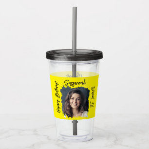 Copo De Acrílico Foto personalizada 16ª feliz Modelo amarelo de ani