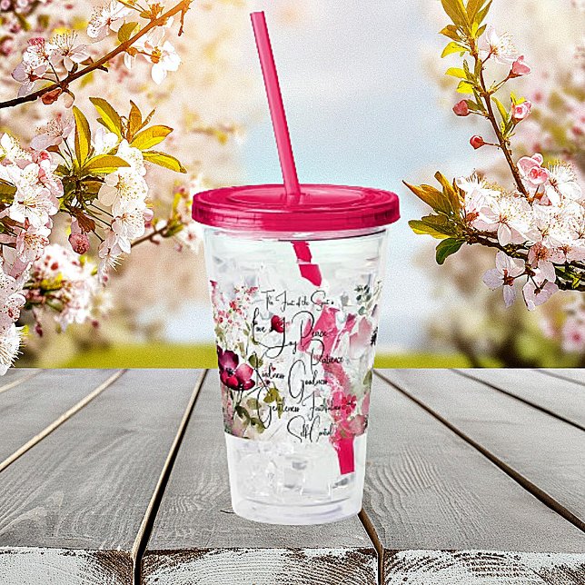 Copo De Acrílico Fruto do Espírito floral rosa (Criador carregado)