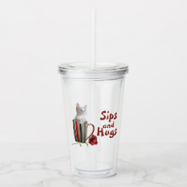 Copo De Acrílico Gatinho bonito, caneca de café, flor de foto verme