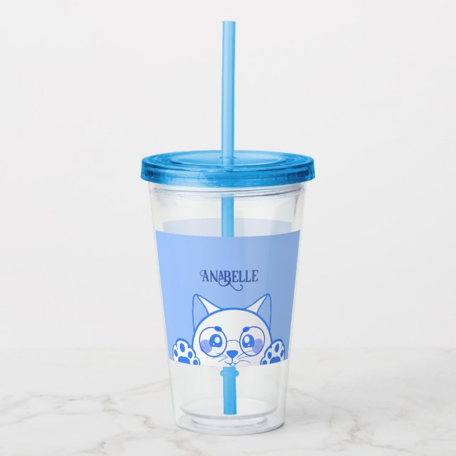 Copo De Acrílico Gato Feliz E Bonito Com Óculos Redondos (Frente)