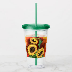 Copo De Acrílico Girassóis Amarelos Tumbler Acrílico