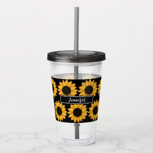 Copo De Acrílico Girassóis elegantes no Tumbler acrílico preto