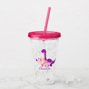 Copo De Acrílico Girly Dinosaur Glitter Personaliza Tumbler Acrílic