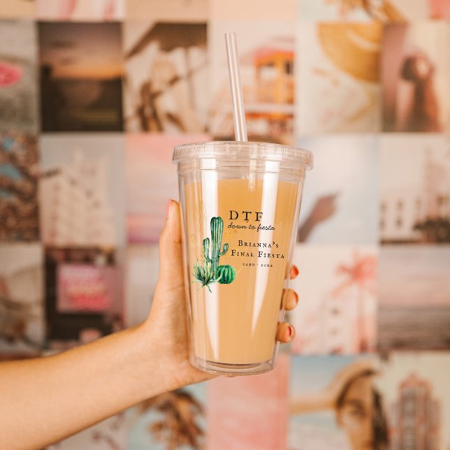 Copo De Acrílico Glam Cactus Fiesta | Monograma Bachelorette (Criador carregado)