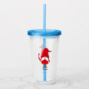 Copo De Acrílico Gnomo Natal Segurando Uma Canela De Doces
