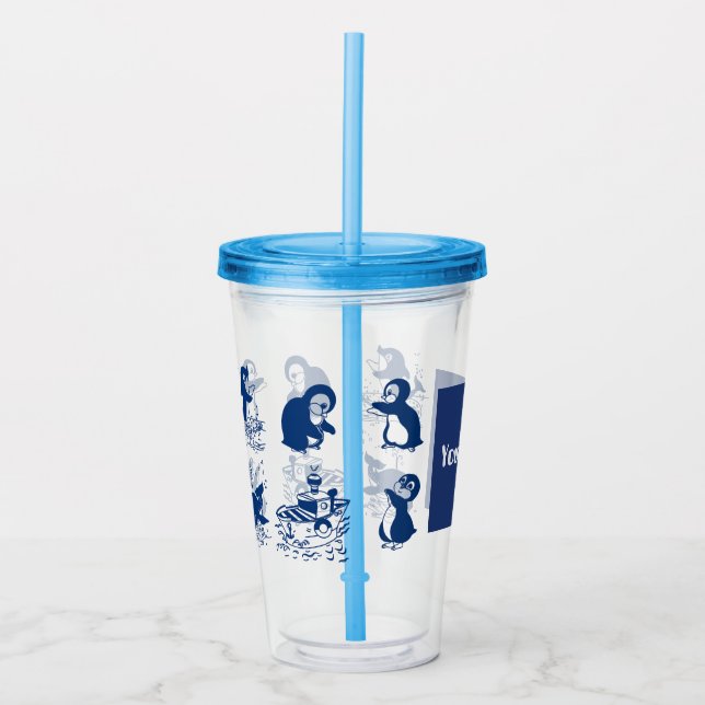 Copo De Acrílico Golfinhos, Baleias e Pinguins (Frente)