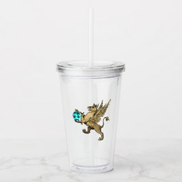 Copo De Acrílico Grifão Heráldico Teal e Dourado e Gema Aquamarine