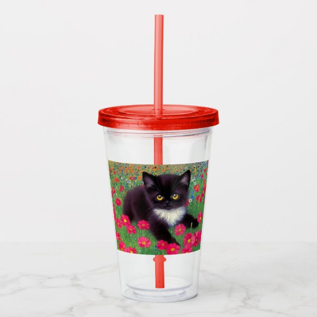 Copo De Acrílico Gustav Klimt Tuxedo Cat (Frente)