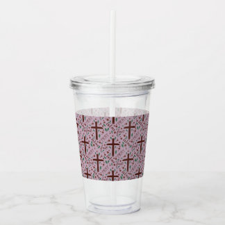 Copo De Acrílico Hand-drawn Lenten Cross and Roses Clear Tumbler