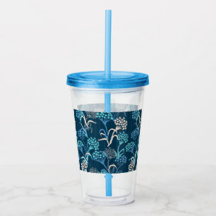 Copo De Acrílico Hydrangea Floral Estilizada - Azul Elegante