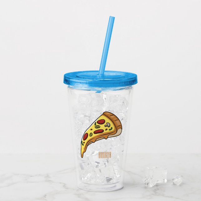 Copo De Acrílico Ilustração de desenho animado de pizza (Gelo traseiro)