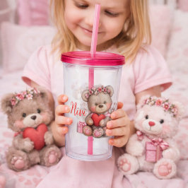 Copo De Acrílico Ilustração de Tumbler de Urso de Pelúcia com Coraç