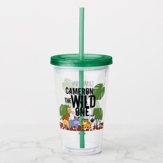 Copo De Acrílico Ilustrações animais personalizadas Wild One Safari (Frente)