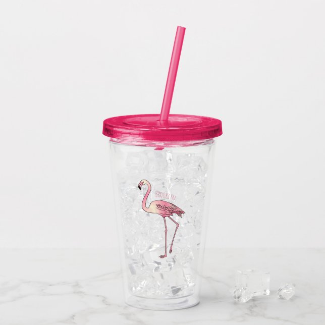 Copo De Acrílico Imagem de desenho animado de pássaro Flamingo (Gelo traseiro)