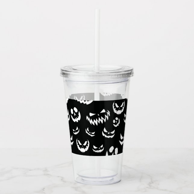 Copo De Acrílico Jack O Lanterna Pumpkin Rosto Preto e Branco (Frente)