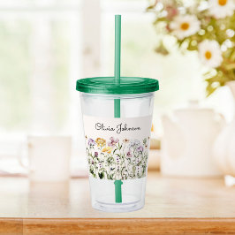 Copo De Acrílico Jardim de Flores Silvestres com Nome Personalizado