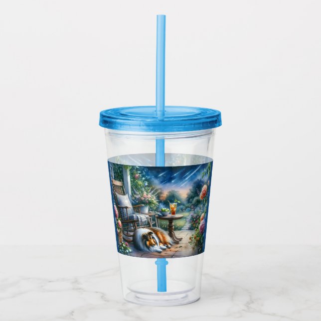 Copo De Acrílico Jardim Estrelado Varanda Sheltie Sonho (Frente)