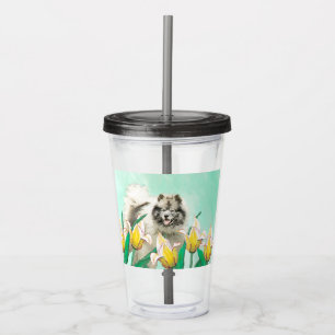Copo De Acrílico Keeshond em Tulips pintando lindas artes caninas o