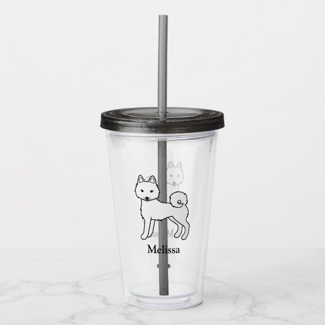 Copo De Acrílico Klee Kai Alaskano Branco Cachorro de Desenho Anima (Frente)