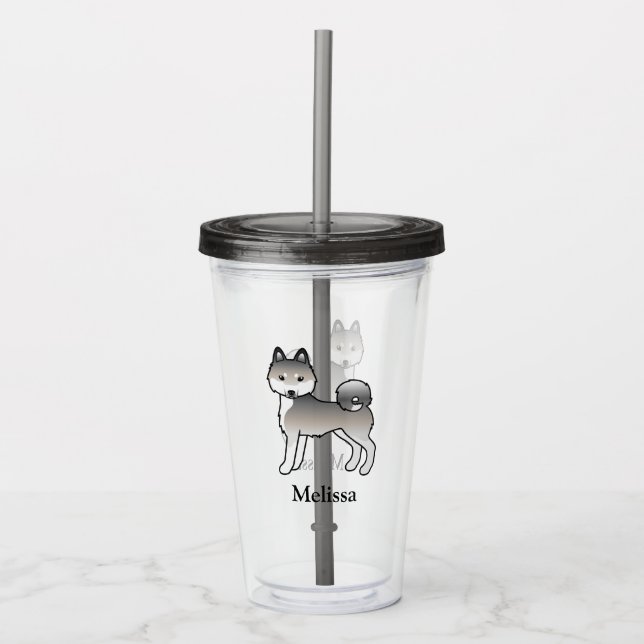 Copo De Acrílico Klee Kai Alaskano Cinza e Branco Cachorro Fofo & N (Frente)