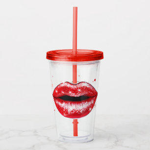Copo De Acrílico Lábios de Amor Vermelho Minúsculo Personalizado