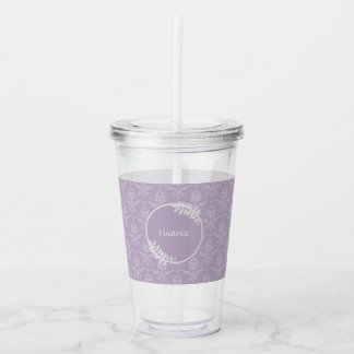 Copo De Acrílico Lavanda Elegante Damask Personalizado