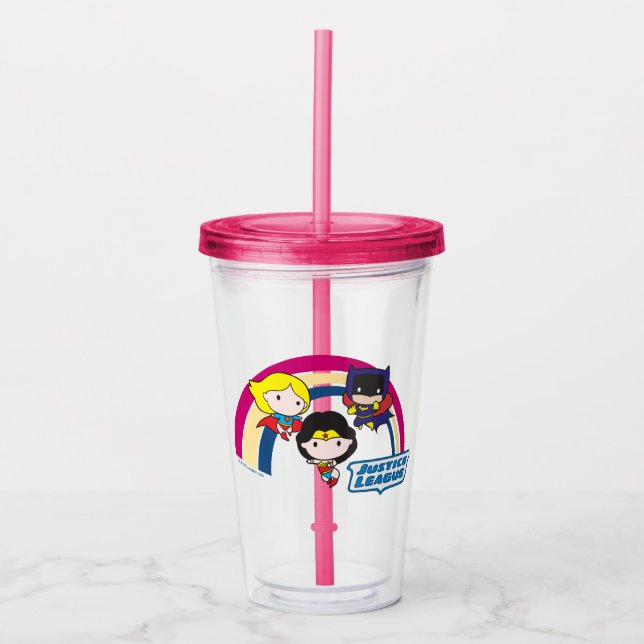 Copo De Acrílico Liga da Justiça Chibi Rainbow 2 (Frente)