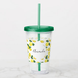 Copo De Acrílico Limões Amarelos Padrão de Fruta de Aquarela