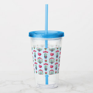 Copo De Acrílico Linda Floral Mason Jar Hearts Pattern