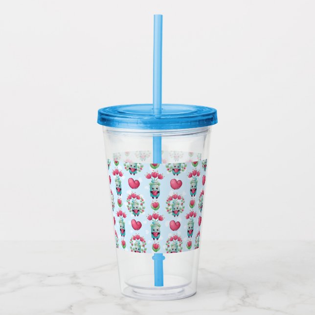 Copo De Acrílico Linda Floral Mason Jar Hearts Pattern (Frente)