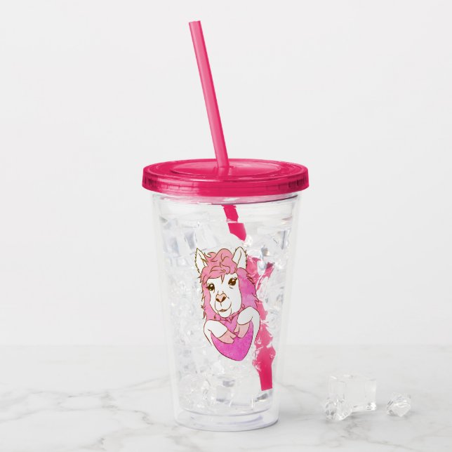 Copo De Acrílico Llama Heart Rosa (Gelo frontal)