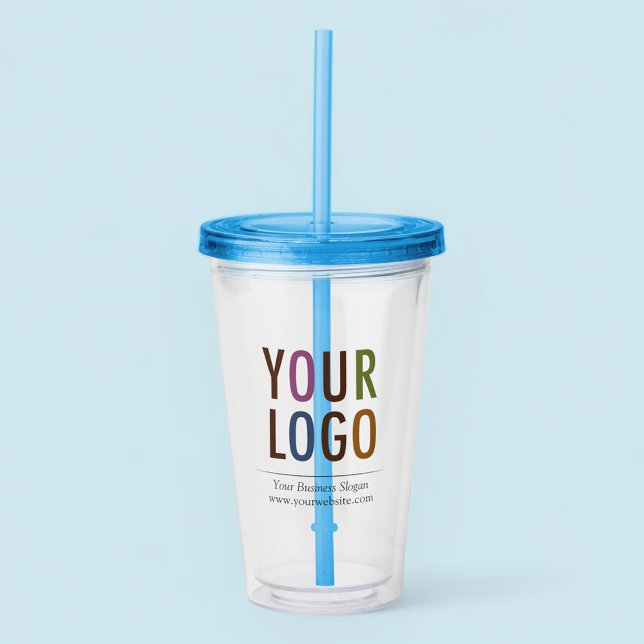 Copo De Acrílico Logotipo personalizado - Ombro acrílico com palha  (MISOOK Acrylic Tumbler with Logo Blue Lid and Straw)