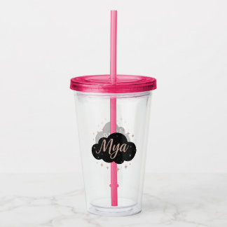 Copo De Acrílico Luxury Rosa Rosa Dourada e Cristal Obsidiano