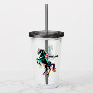 Copo De Acrílico Luz Neon de Cavalo Glitch Estilo Retro