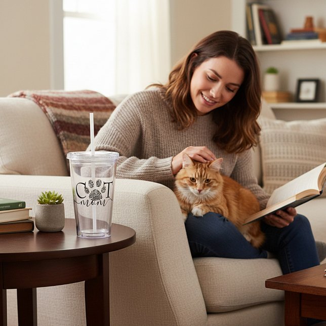 Copo De Acrílico Mãe de gato impressão da pata  (Criador carregado)