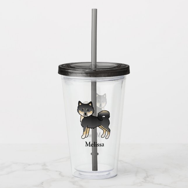 Copo De Acrílico Malamute do Alasca Preto e Marrom Cartoon Cachorro (Frente)