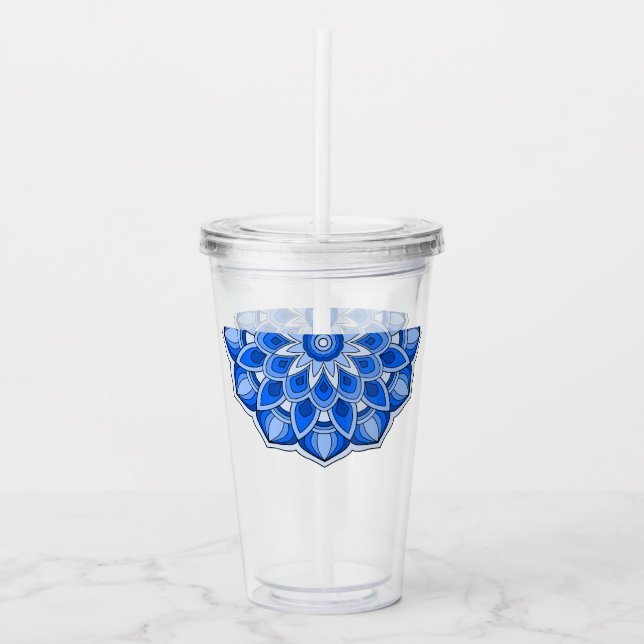 Copo De Acrílico Mandala em azul (Frente)