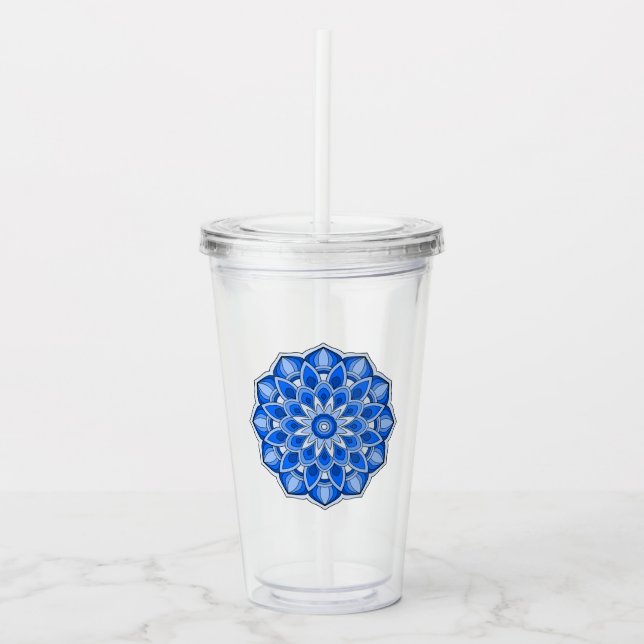 Copo De Acrílico Mandala em azul (Frente)