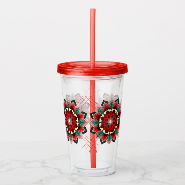 Copo De Acrílico Mandala - Padrão 02 em Tumbler Acrílico Vermelho (Frente)