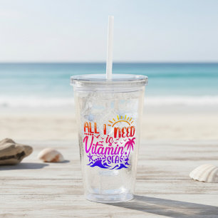 Copo De Acrílico Mar com Vitaminas Tema Praia