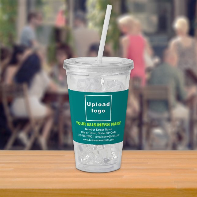 Copo De Acrílico Marca Comercial Verde Teal Redonda (Acrylic tumbler with your business brand in teal green)